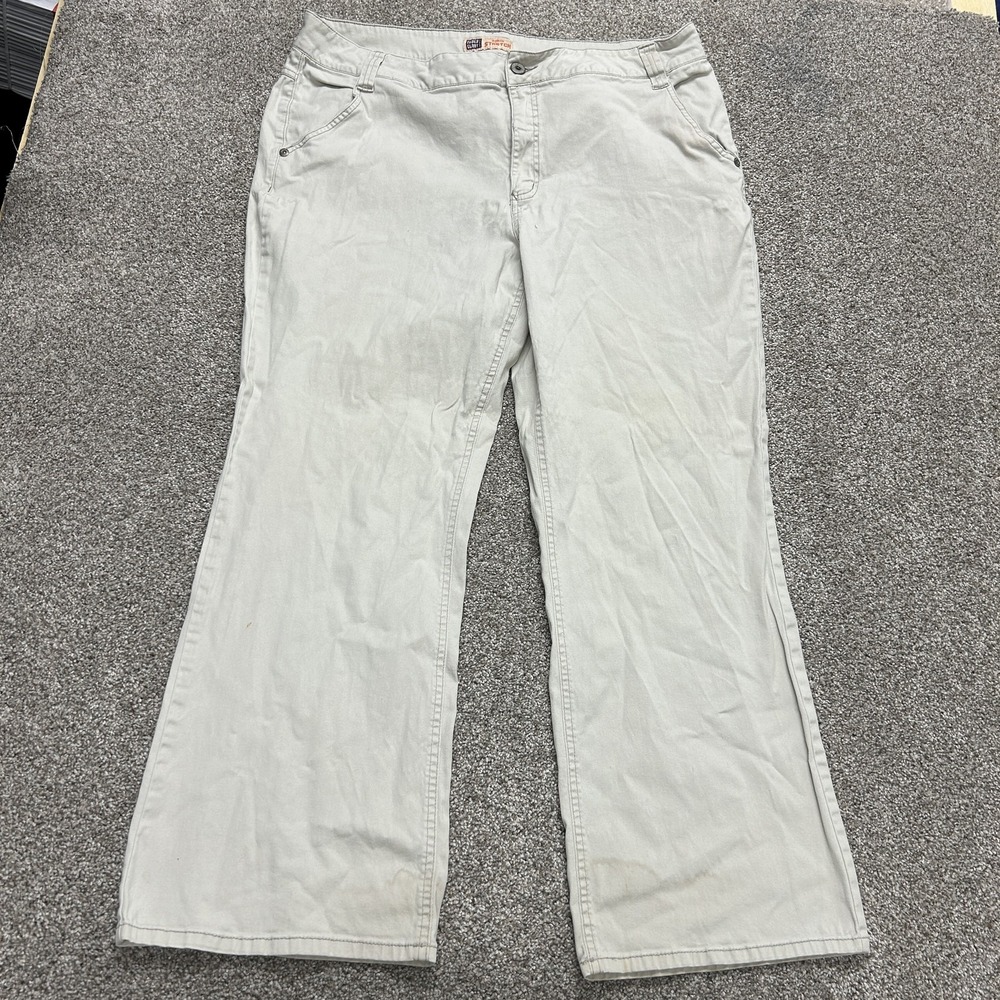 Y2K Faded Glory Pants Womens 22W Beige Twill Khakis Straight Leg Stretch Pockets